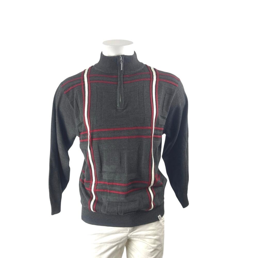 Stacy Adams Men's Gray Plaid 1/4 Zip Turtleneck Knit Long Sleeve Sweater Top L